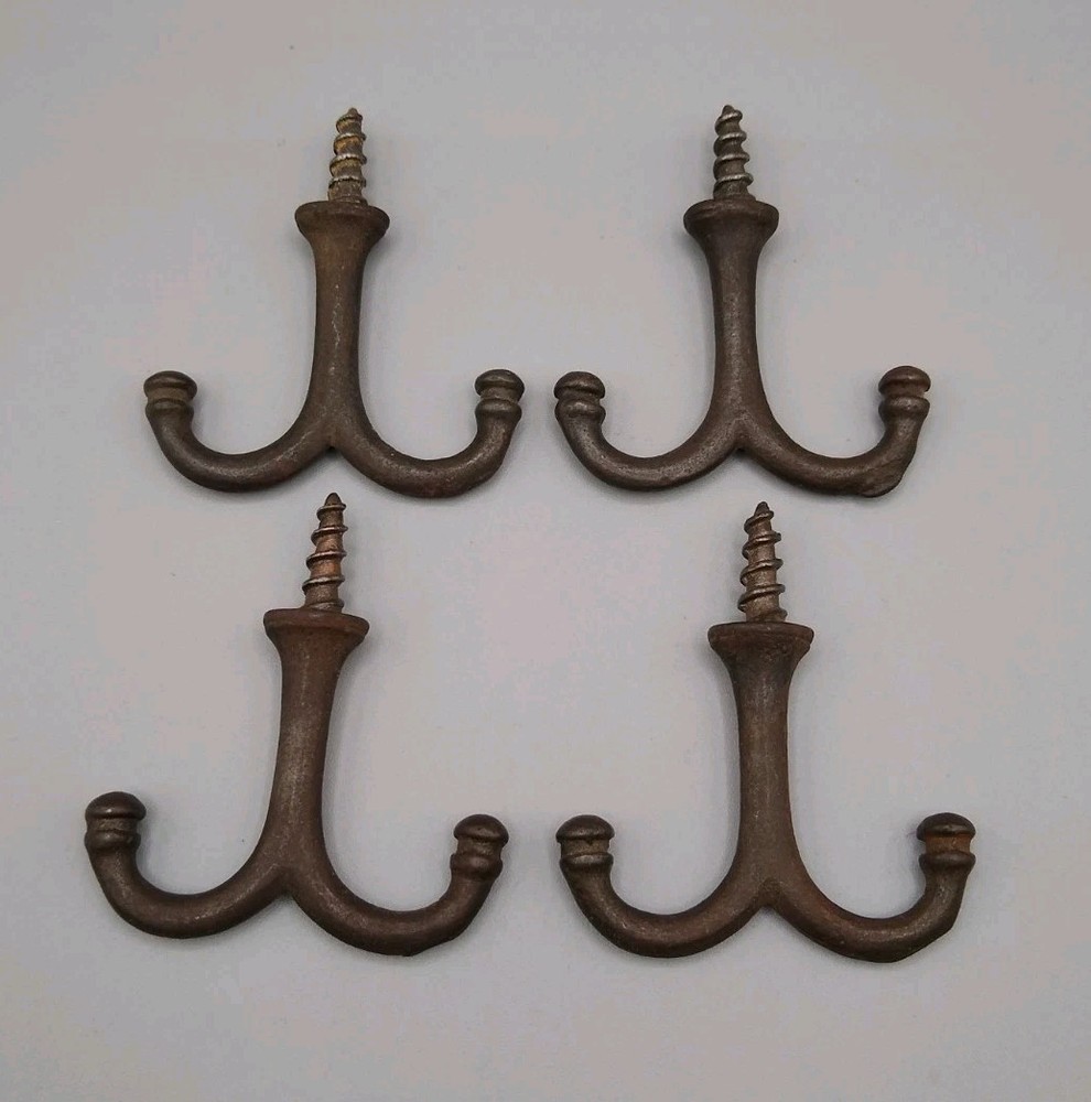 4 Cast Iron double hook, Ceiling, under table, wardrobe, coat rack purse