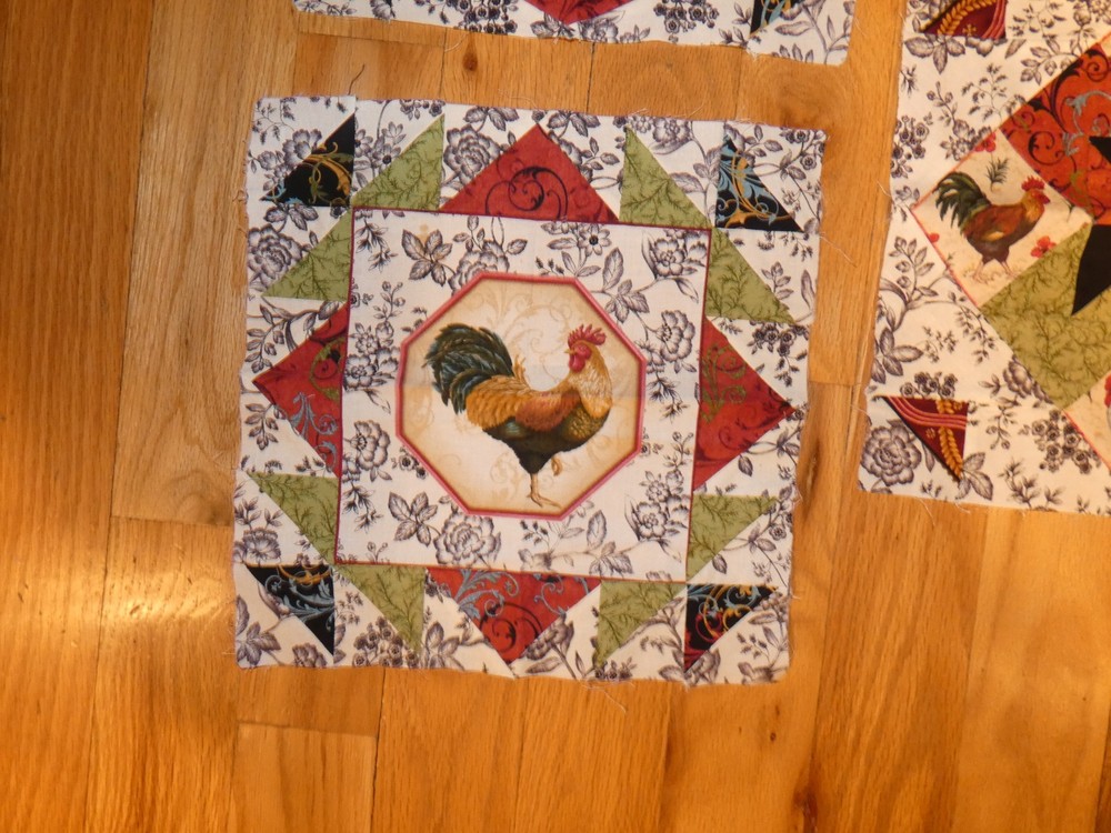 Rooster & Hen Quilt Blocks Handmade Pieced Sampler Each Different