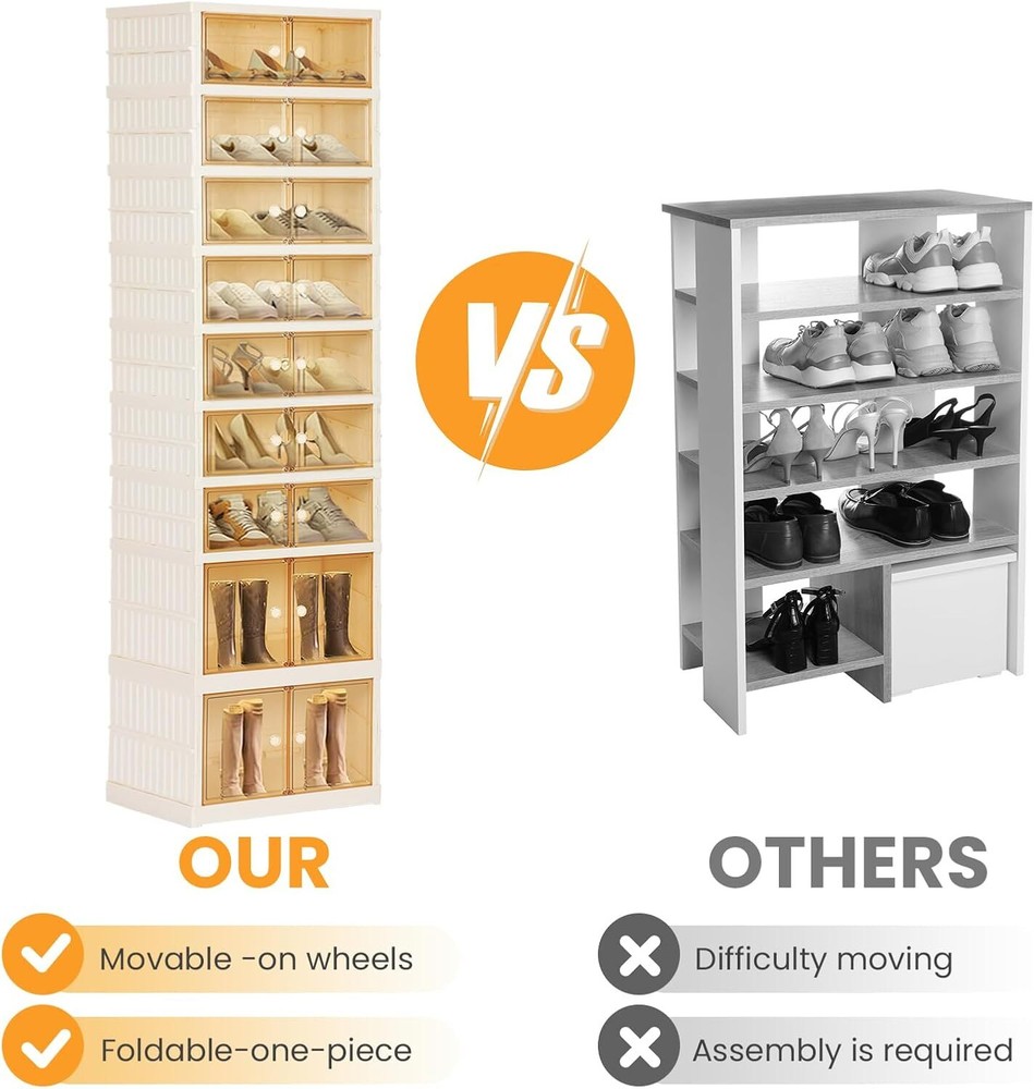Foldable Shoe Organizer Storage Box, Portable Extra Large Folding Shoe Rack