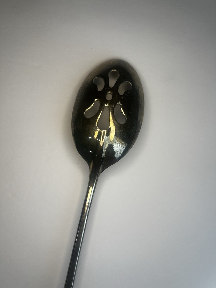 Turkey Stuffing Long Pierced Serving Spoon, silverplated 12-5/8” vtg
