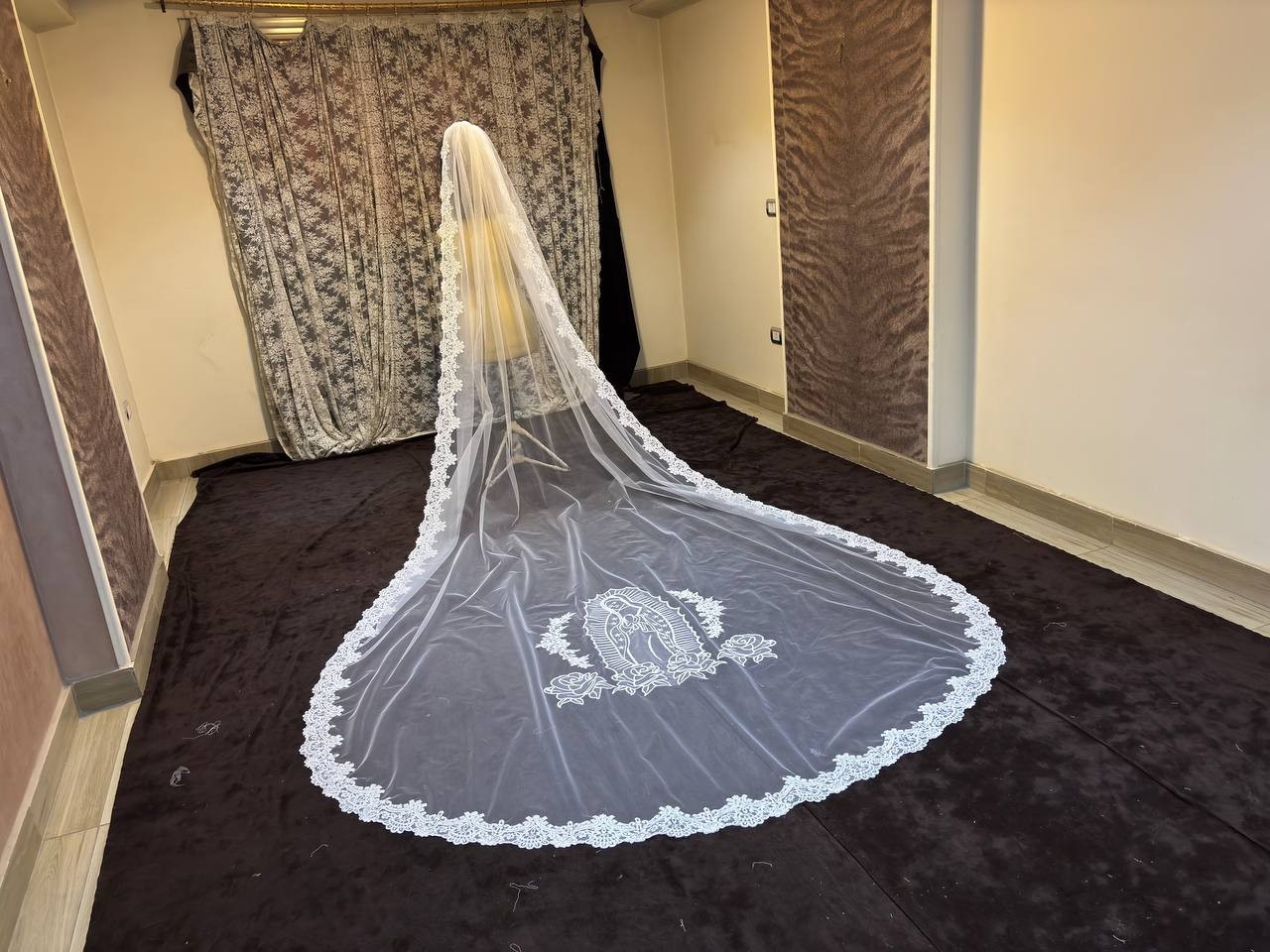 bridal Veil virgin marry with lace trim embroidery Guadalupe