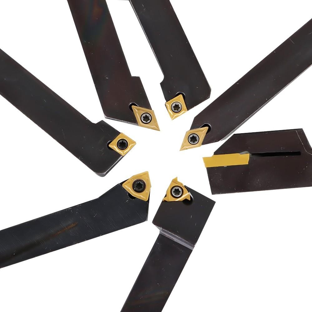 7Pcs Carbide Indexable Turning Tool 1/2" Lathe Tool Bit Thread Insert+Holder Kit