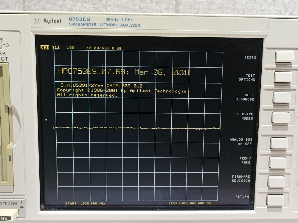 Agilent 8753ES, S-Parameter Network Analyzer, 30kHz-6GHz, OPT: 006 & 010 #