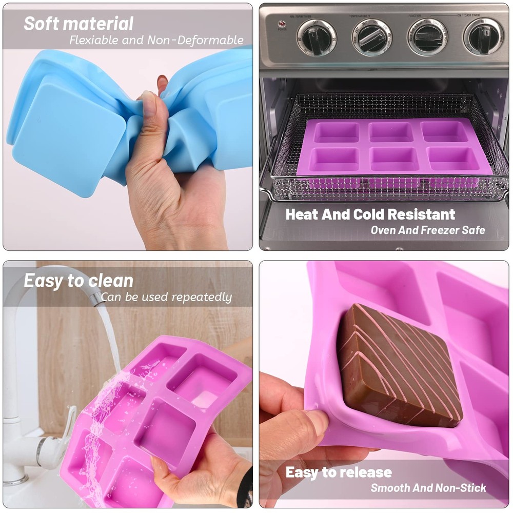 Sakolla 2 Pack Silicone Soap Molds for Making, Square/Purple & Blue