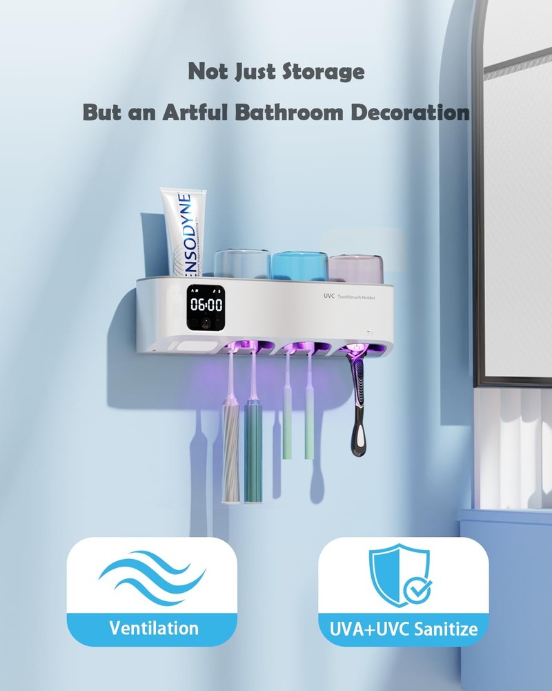 Toothbrush Holders Wall Mounted for Bathrooms, Holder - White