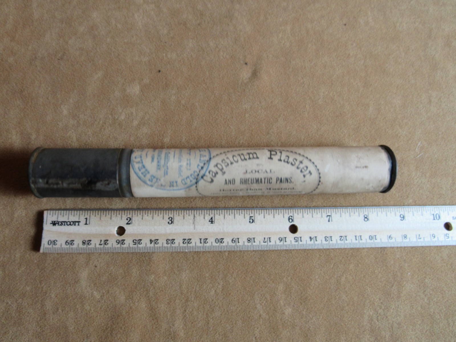 1872 Early Indian Wars Era Quack Medicine Plaster in Tin Tube Rare 1870s