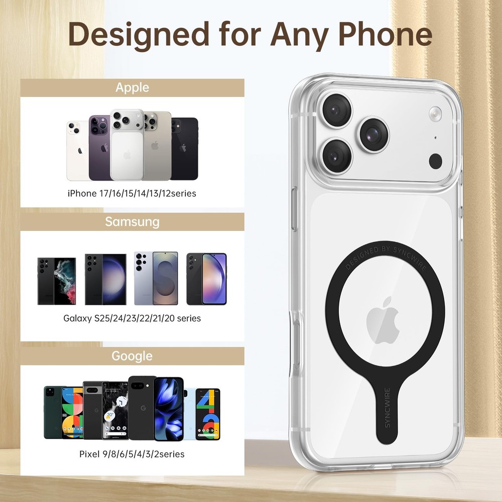 SYNCWIRE for MagSafe Sticker 3 Pack, Compatible with 2 Black+1 White