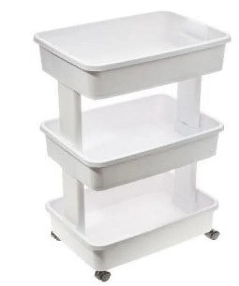 (2 Pack) 3-Tier Plastic Rolling Laundry Cart, Arctic White
