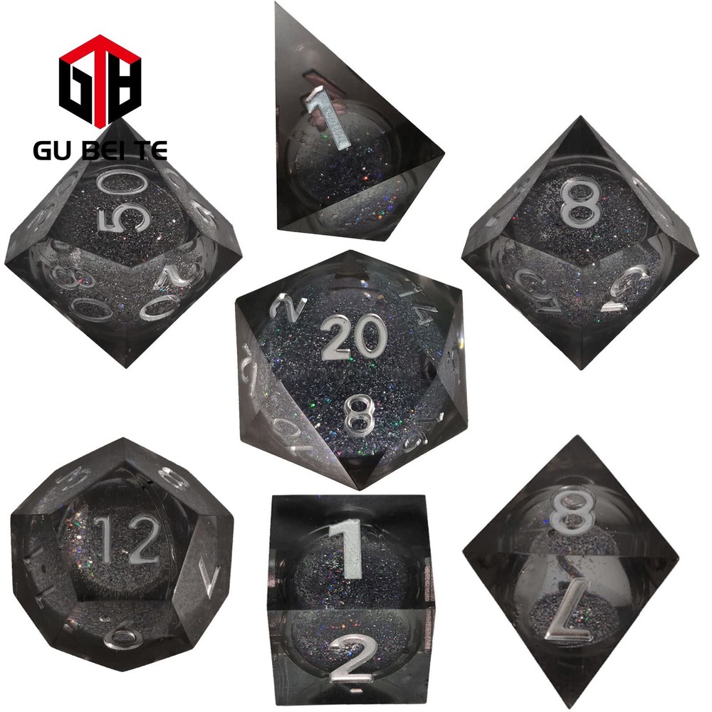 7PCS Black Quicksand Polyhedral Dice Set (7) For Vampire Dungeons & Dragons RPG