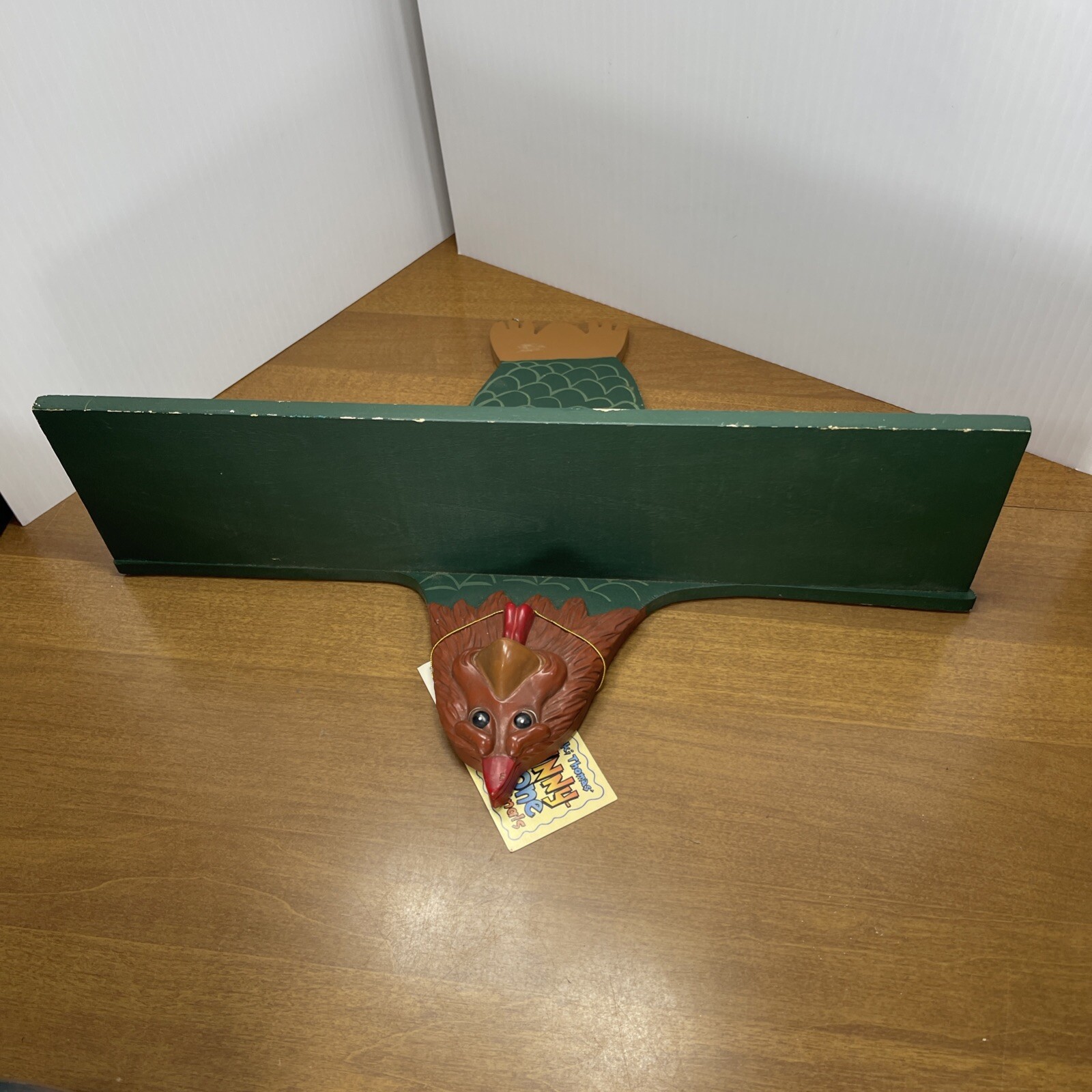 Hand Painted Hanging Shelf Vintage Green Rooster Chicken 1999 Country Folk Art