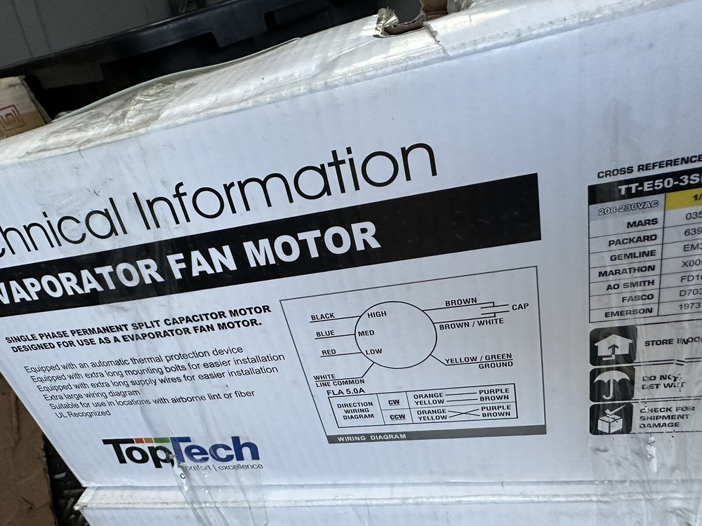 New TopTech Replacement 48 Frame Blower Motor 1/2 Hp TT-E50-3SP2 NIB