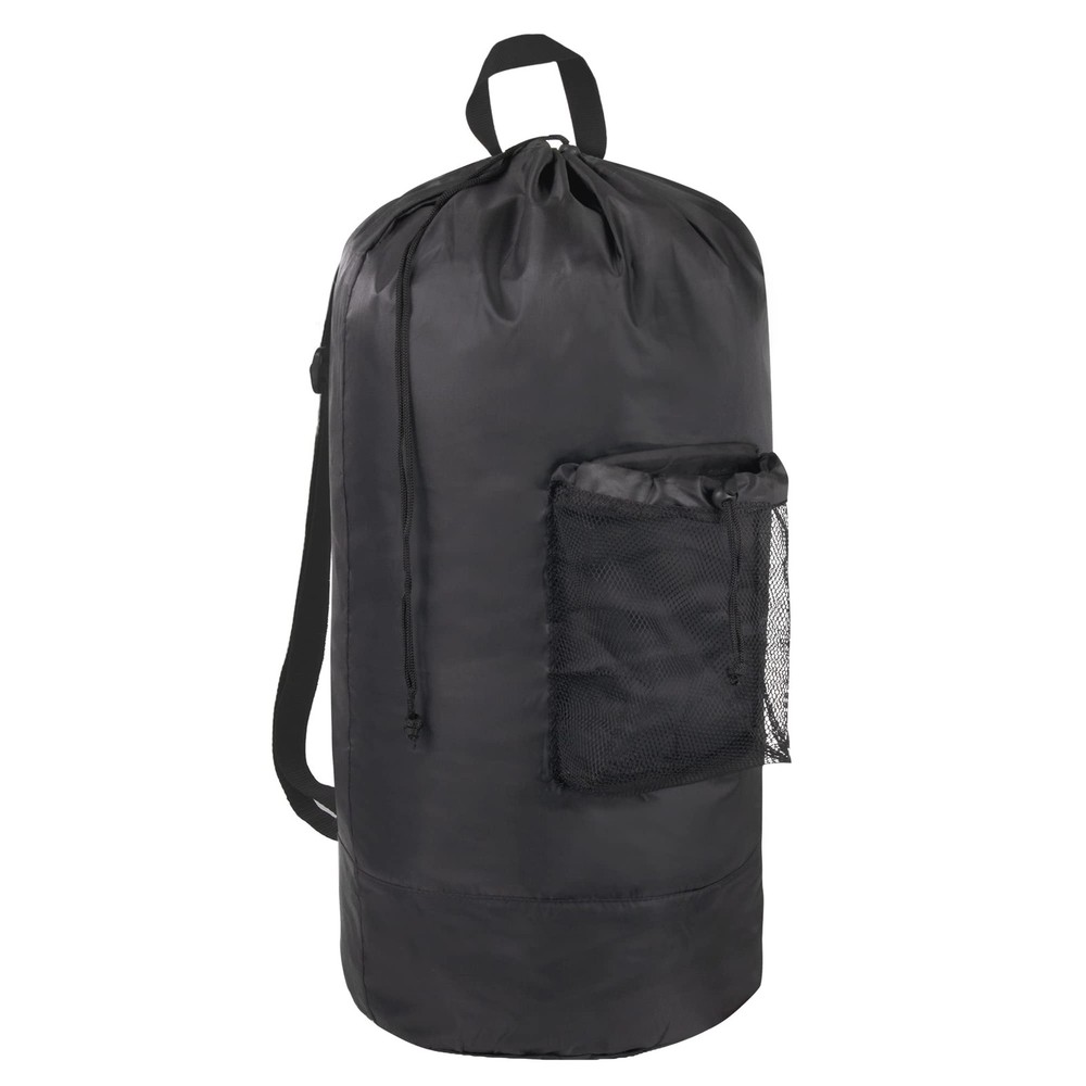 Laundry Sack Backpack with Adjustable Shoulder Straps and Reinforced Mesh, Black