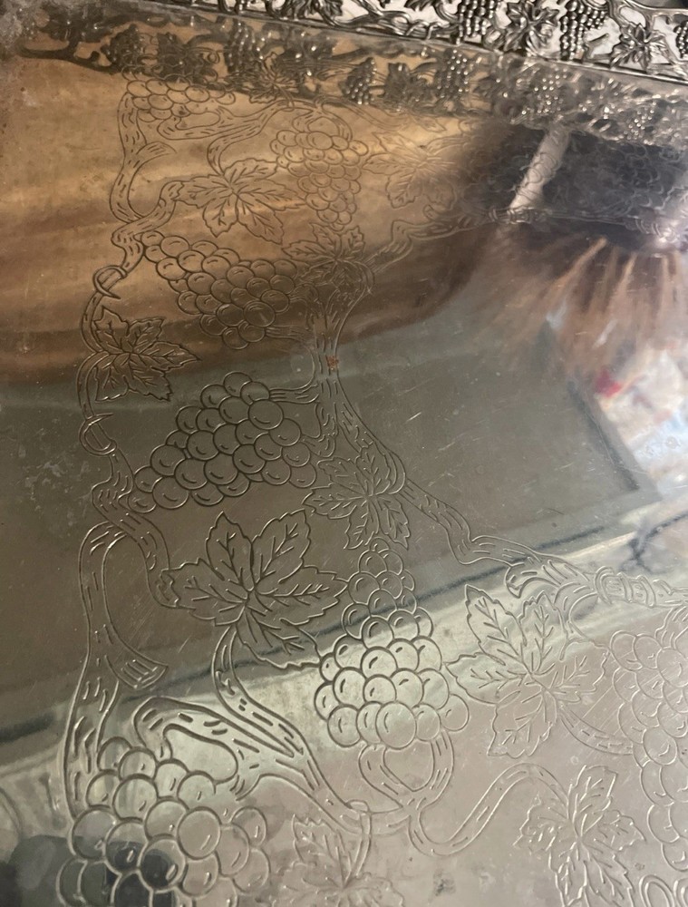 Vtg Godinger Silver Plated Rectangular Tray Grapevine Design w/ Handles