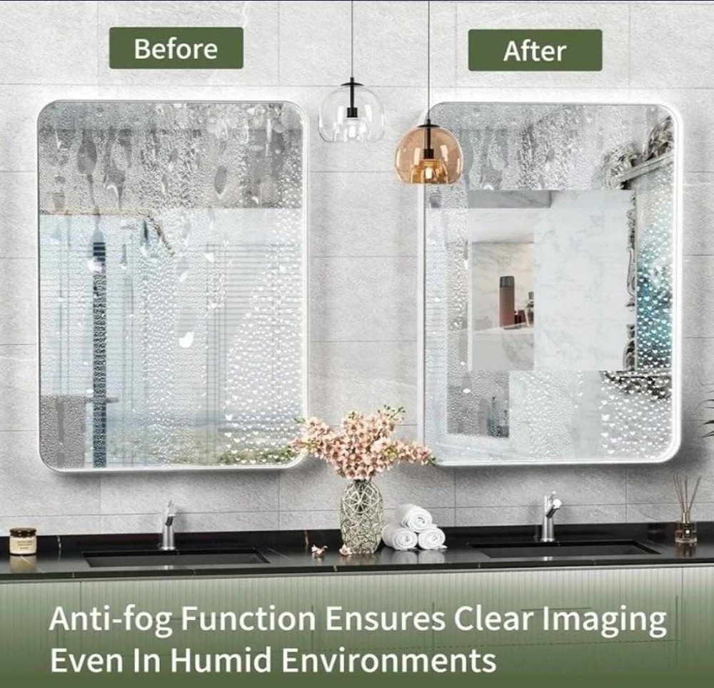 New 16" x 24" LED Bathroom Mirror with Lights, Rounded Rectangle Silver Frame...
