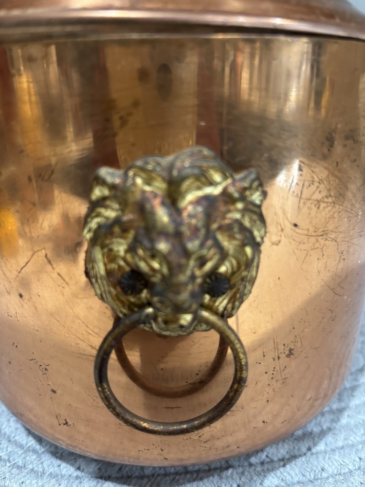 Vintage Copper And Lions Head Pot