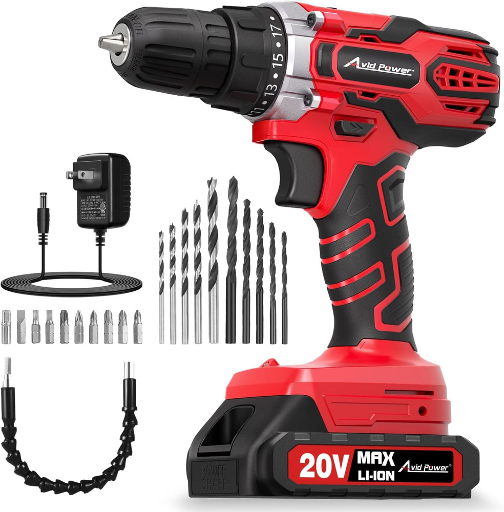 20V MAX Power Drill Kit, Cordless Drill Set with Battery and Charger, 2 Variable