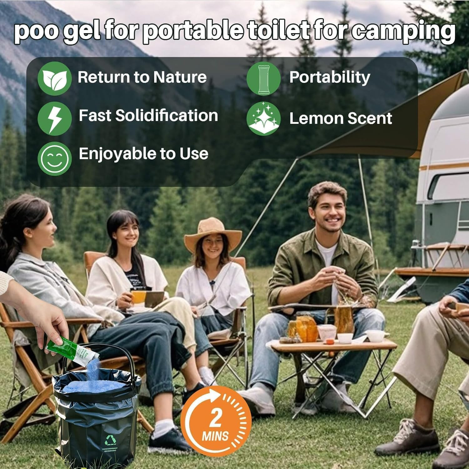 Poo Gel for Portable Toilet for Camping - 28 Packs Camping Toilet Bags Lemon Eco