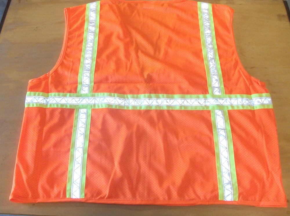 Safety Vest High-Viz Orange, Reflective Strips, Solid Front, Mesh Back, Size 5X