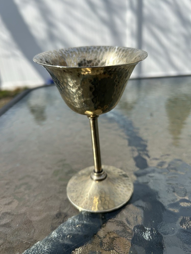 USED Vintage Bernard Rice's Sons Hammered Metal Goblet Cup metalware Silverplate