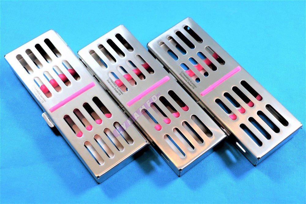 5EA PINK STERILIZATION CASSETTE RACK FOR 5 INSTRUMENTS GERMAN GRADE STAINLESS