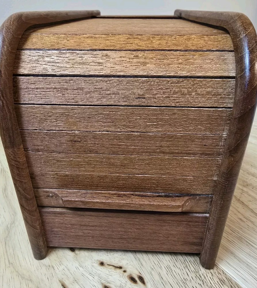 VINTAGE MCM TeakTech Rolltop Storage Unit Filled With Various Hard Disk EUC