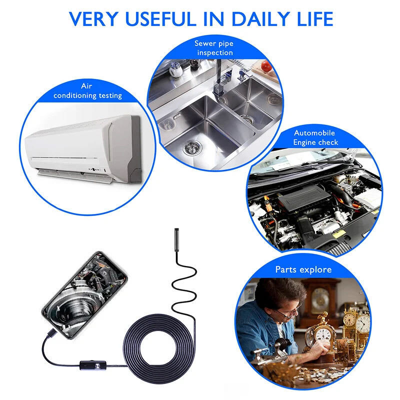 6LED USB Snake Endoscope Borescope HD Inspection Camera For Android Type C Lot