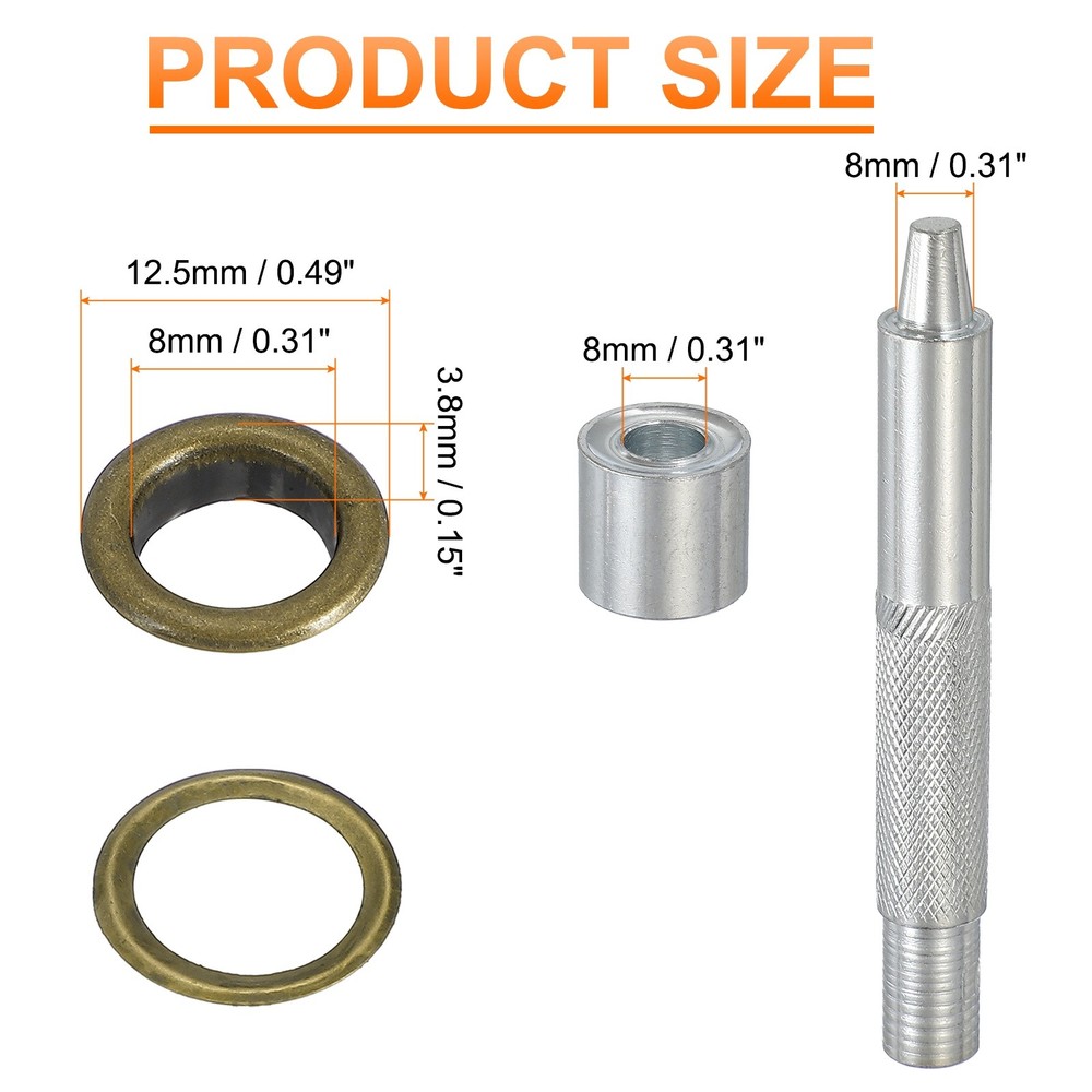 80Set Grommets Eyelets Kit 8mm Copper Eyelets with Setting Tool Bronze