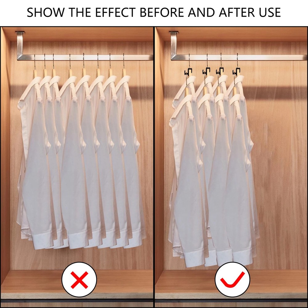 60 Pack Space Saving Hanger Hooks, Black Plastic Triangle Hangers, Connector ...
