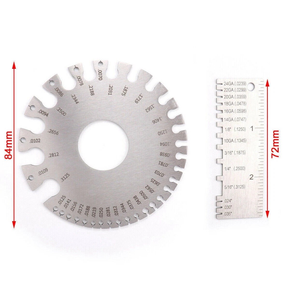 2PCS Sheet Metal Gauge Thickness Gage Wire Gauge Measuring Tool Stainless Steel