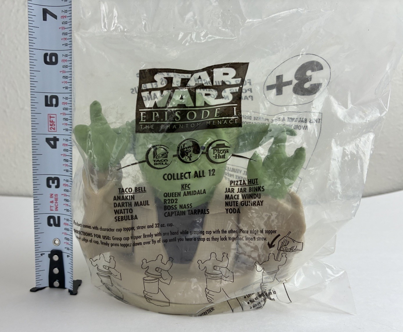 Star Wars Trilogy Taco Bell Toys 1996 Yoda Cup Topper Pizza Hut Episode 1