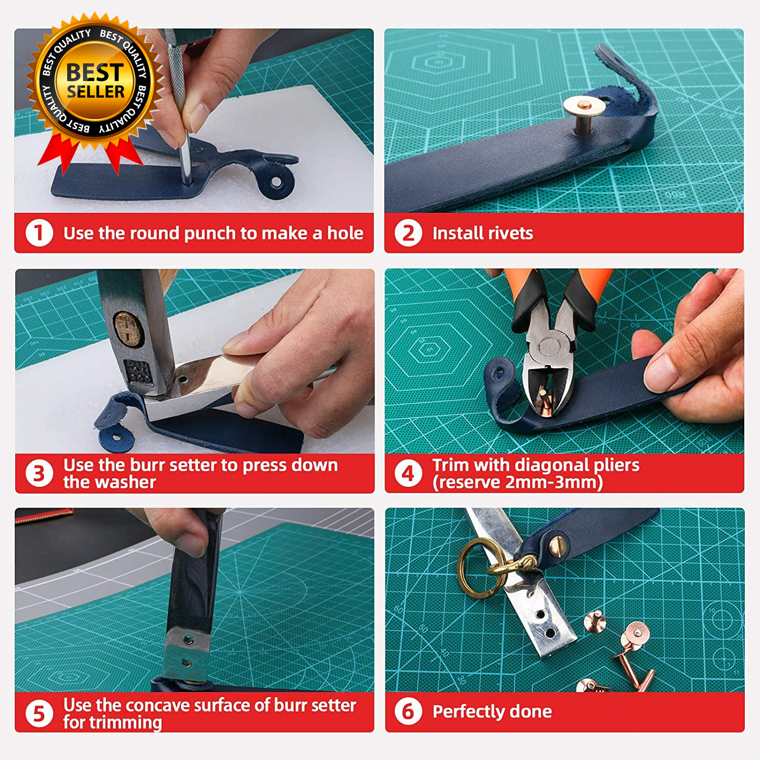 84Pcs Copper Rivets and Burrs #9 and #12 Burrs Setter Leather Rivets Fastener