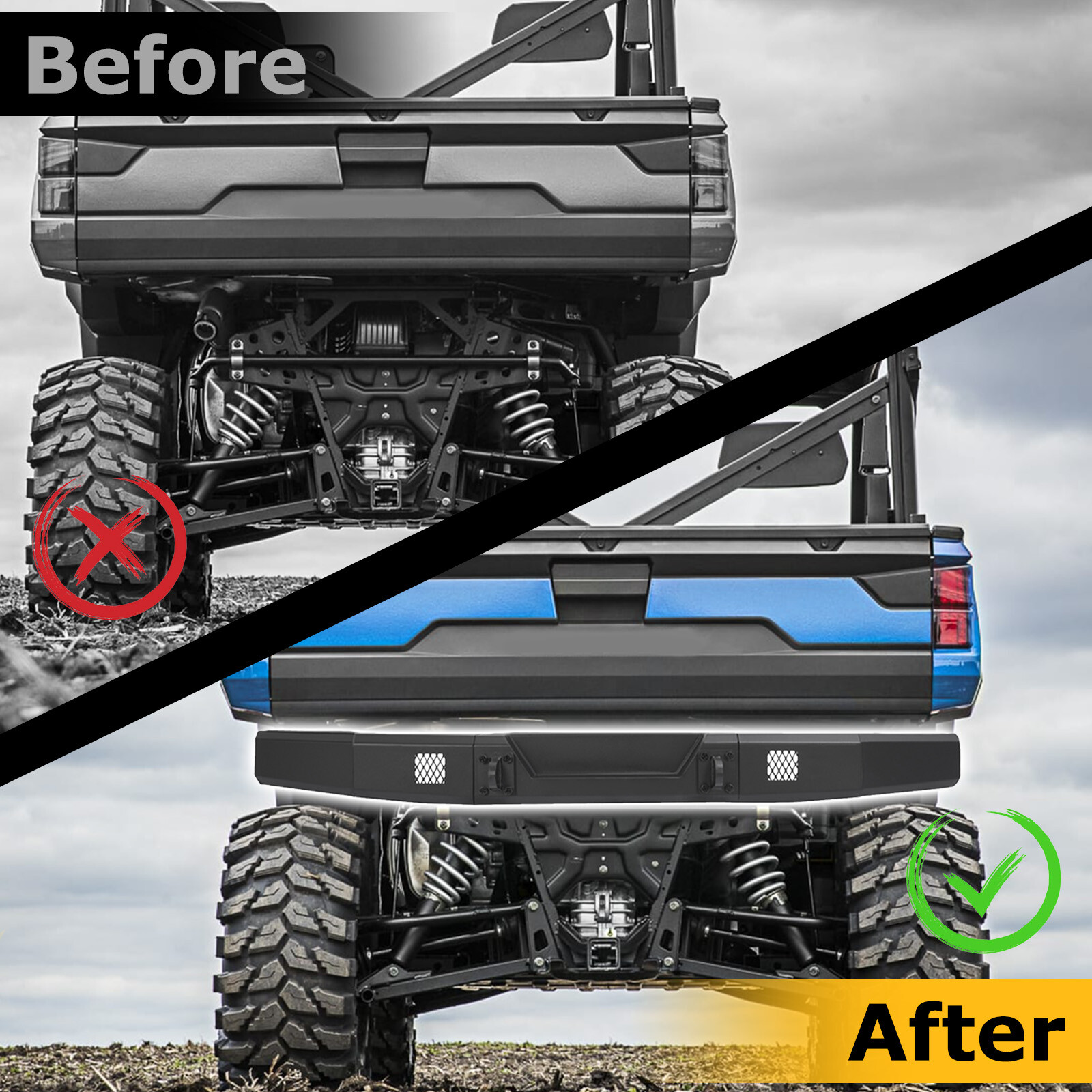 Rear Steel Bumper Powder Coated For Polaris Ranger 1000 /XP 1000 2018-2024 UTV
