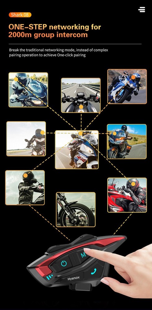 Hysnox Motorcycle Helmet Bluetooth Headset Shark-08