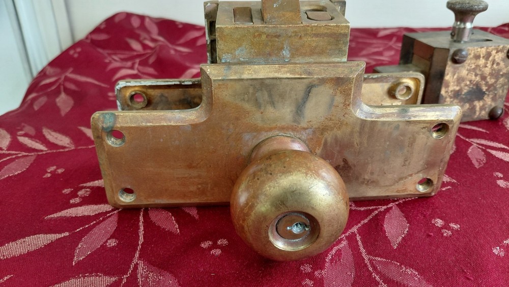 ANTIQUE CORBIN UNRESTORED MORTISE LOCK BRASS DOOR KNOBS & DEADBOLT