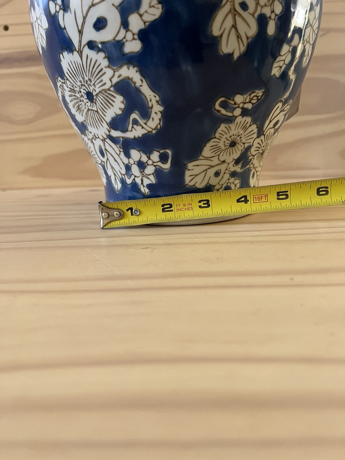 Galt International Blue and White Floral Chinoiserie Ginger Jar 12" w/Lid NEW