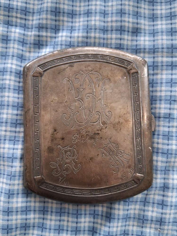 Antique Sterling Silver Cigarette Case Monogram Rectangular 3.5x2.75 Inches