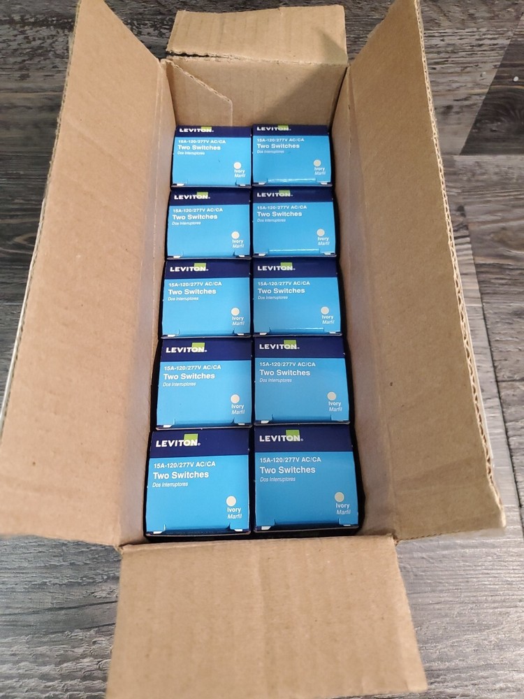 10 Pack Leviton Ivory Dual Light Switch Duplex Toggle 15A Single Pole 5224-2I