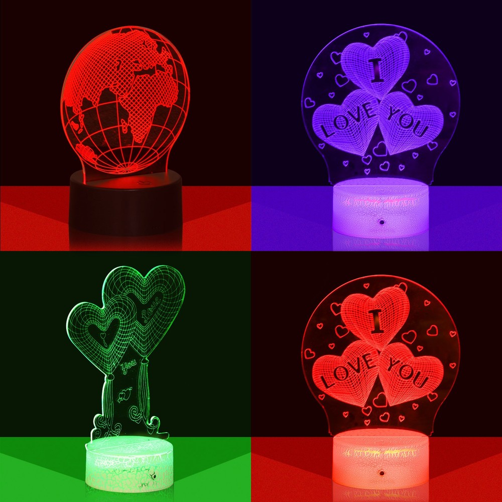 4 Pieces 3D LED Lamp Base Crack Pattern Night Light Base 16 Color Light