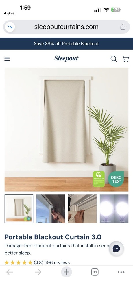 Sleepout® Blackout Shade Velc-ro 86x54 2 Pack