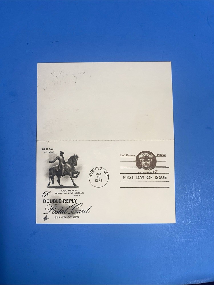 1971 FIRST DAY ISSUE -PAUL REVERE - 6c - DOUBLE REPLY POSTCARD