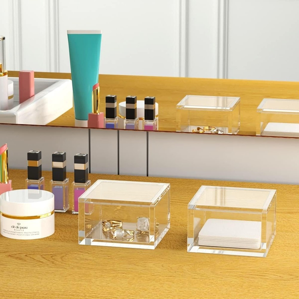 Small Acrylic Box with Lid, Clear Cube Display Case, Multi-Purpose Box Square...