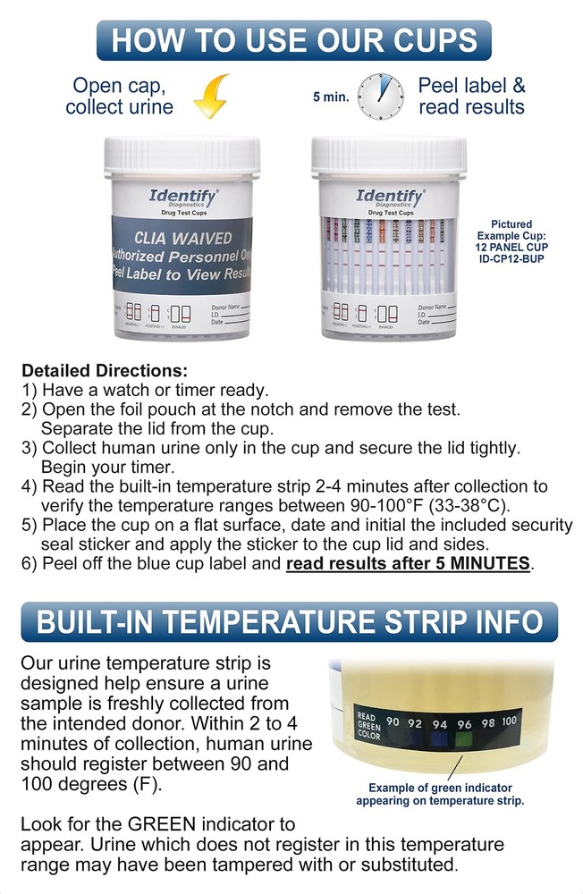 5 Pack Identify Diagnostics 12 Panel Drug Test Cup with BUP - Testing Instant...