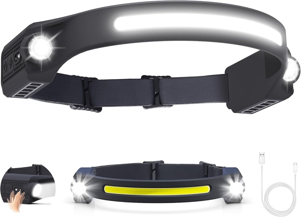 Rechargeable LED Headlamp - 260° Wide Beam, Waterproof, Sensor Mode