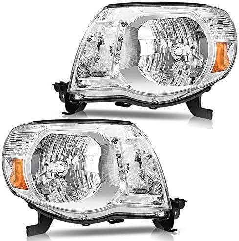 Replacement Headlight Assembly for 2005-2011 Tacoma Driver and Chrome-Amber