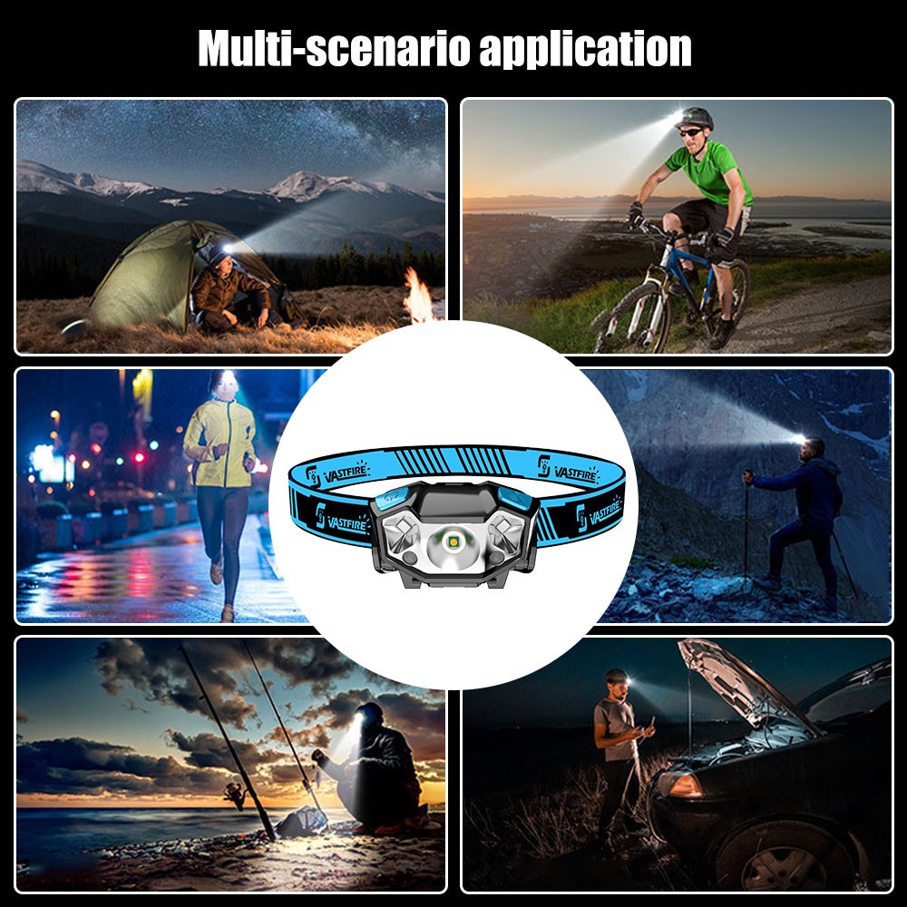 Mini Strong Sensor LED Headlamp Head Torch Wave Light USB Rechargeable Lamp