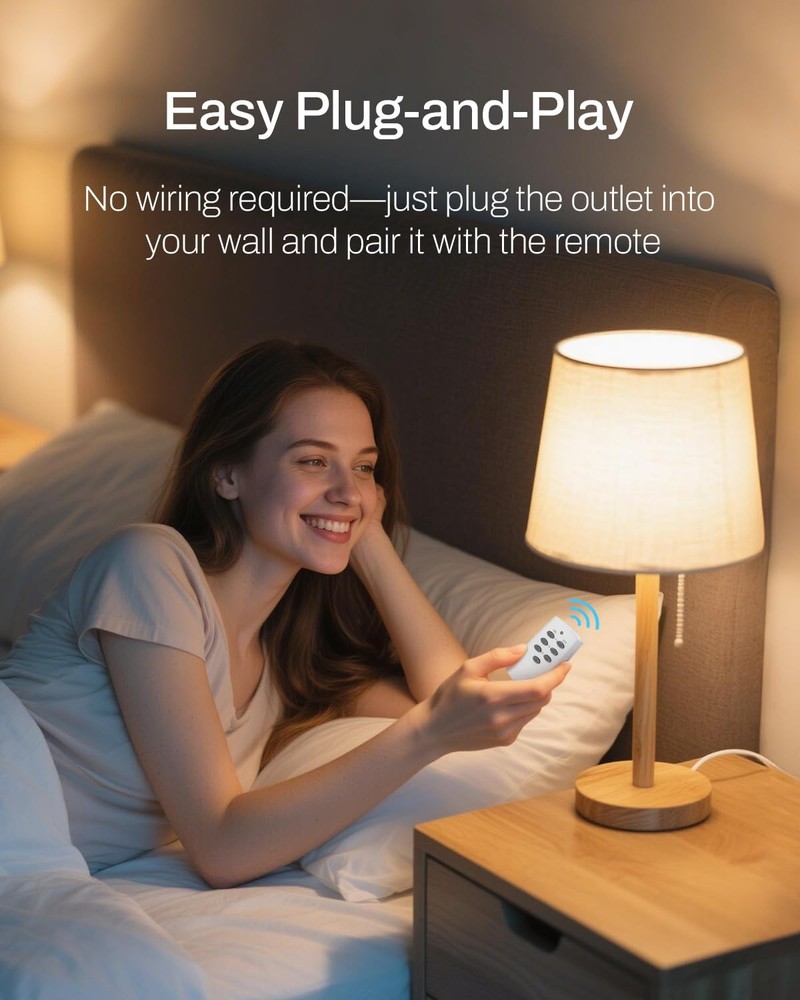 2 Pack Wireless Remote Control Outlet with 15A, Compact Design Sockets