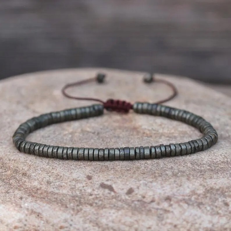 Natural Golden Pyrite Cube Beads Crystal Tibetan Bracelet