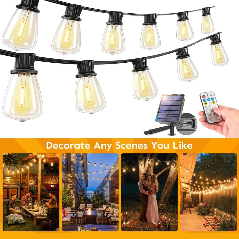 50FT Outdoor Solar String Lights for Patio Waterproof Connectable ST38 LED Light