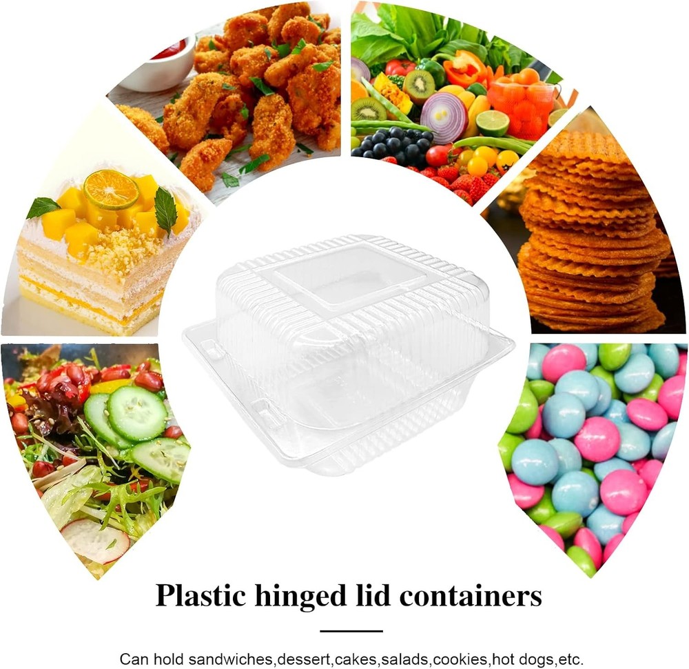Clear Hinged Plastic Containers with Lids 100 Pcs Cake