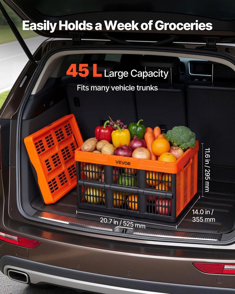 VEVOR Plastic Collapsible Storage Bins 45L 6 Packs Stackable Fold Storage Crates